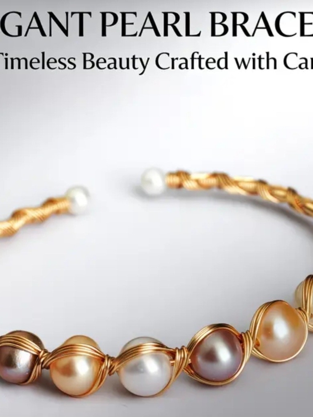 Handmade Wire-Wrapped Freshwater Pearl Open Cuff Bangle Bracelet - Picture 2 of 6